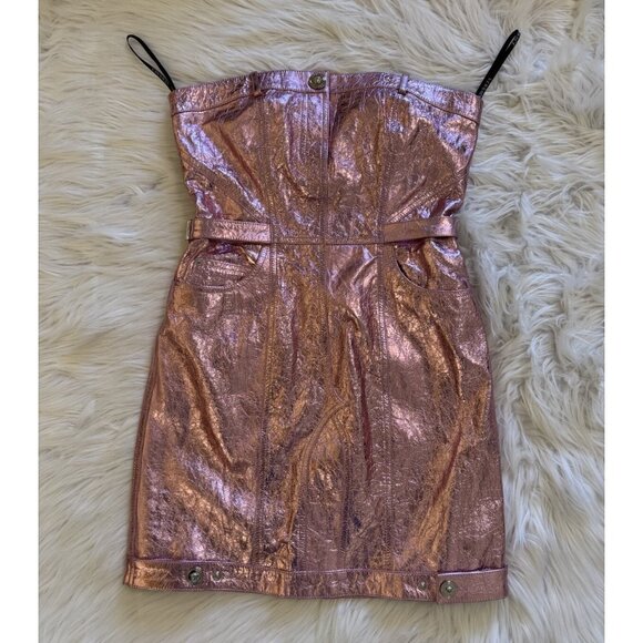 Versace x Dua Lipa New Rock Millennium Laminated Leather Mini Dress Pink 44 - Picture 2 of 14